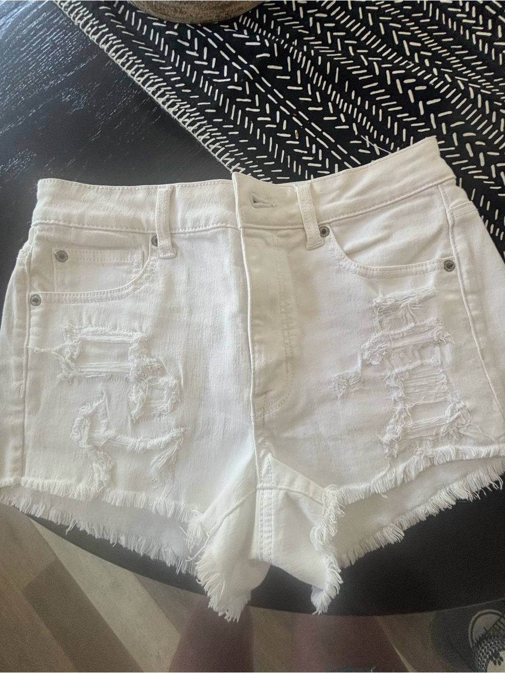 American Eagle Outfitters White Distressed High-Rise Jean Shorts